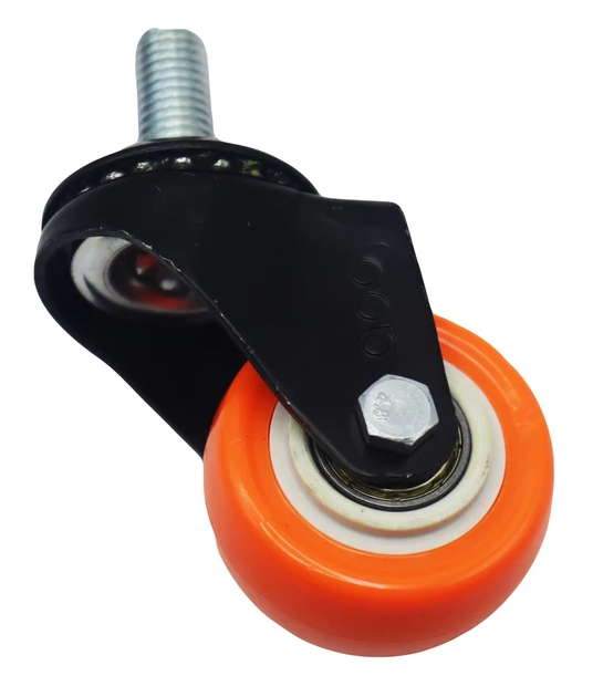 2" M10-1.5 عجلة تيفلون برتقالى متحركة بمسمار بدون فرامل ( عجلة كمبروسر امامى ) #CN